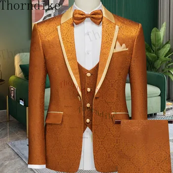 Thorndike Turuncu Erkek Takım Elbise 3 Parça Casual Smokin Düğün Groomsmen Takım Elbise Erkekler 2022 (Blazer + Yelek + Pantolon)