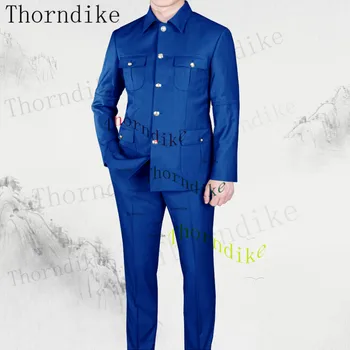 Thorndike Uzun Kollu Blazer Pantolon Zarif Iş Erkek Resmi Balo Yaka Afrika Tarzı Erkek Takım Elbise Yeni Varış Gümüş Düğme