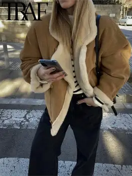 TRAF GAL Y2k Kadın Moda Katı Dönüş Aşağı Yaka Uzun Kollu Tek Göğüslü Ceket Rahat İnce Palto Mujer 2023 Sonbahar Kış
