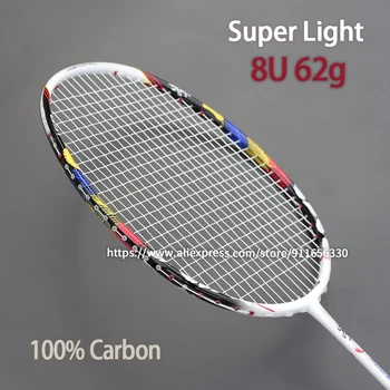 Tüy Tam Karbon Fiber Süper Hafif 8U 62g Strung Badminton Raketleri G5 22-32LBS Raketi Çanta Raket Spor Yetişkin İçin