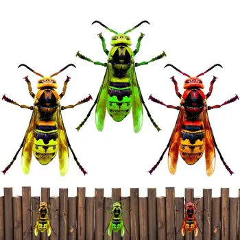 Wasp Duvar Süslemeleri Metal Renkli Wasp 3D Açık Heykel 3 Adet Renkli Wasp 3D Açık Heykel Yatak Odası Oturma Odası İçin