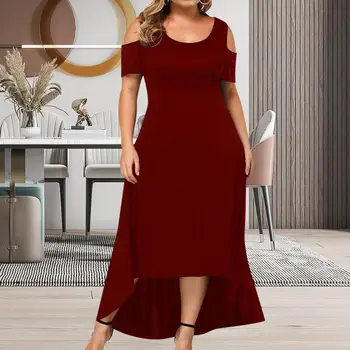 Yaz elbisesi Şık Artı Boyutu Yuvarlak Boyun yaz elbisesi Kısa Kollu Kadın Elbise Büyük Hem Ekip Boyun Maxi Elbise Konfeksiyon