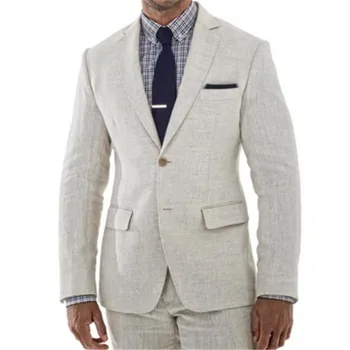 Yeni Son Tasarımlar Giysi Özel Blazer Pantolon 2 Adet (Ceket+Pantolon+Kravat)moda Fildişi Keten Resmi Erkek Takım Elbise Slim Fit Smokin