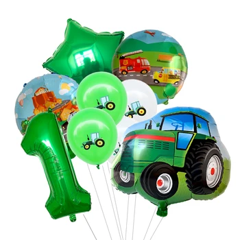 Yeşil çiftlik traktörü Sofra Peçeteler Masa Örtüsü çiftlik traktörü Tema Doğum Günü Dekor Doğum Günü Afiş Balon Caketopper