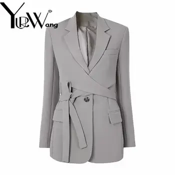 yuerwang Kadın Blazer 2023 Sonbahar Çapraz Dantel Up Tam Kollu Bayan Blazer Ceket Moda Tüm Maç kadın İnce Takım Elbise Ceket Yeni