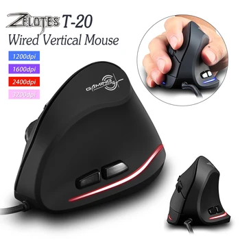 ZELOTES T20 Kablolu Dikey Oyun Fare Şarj Edilebilir Ergonomik 6 Düğmeler 3200 DPI USB Optik bilgisayar için fare Dizüstü Masaüstü